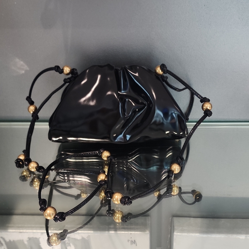 Bottega Veneta Elegant Black Patten and Gold Beaded Women's Bag